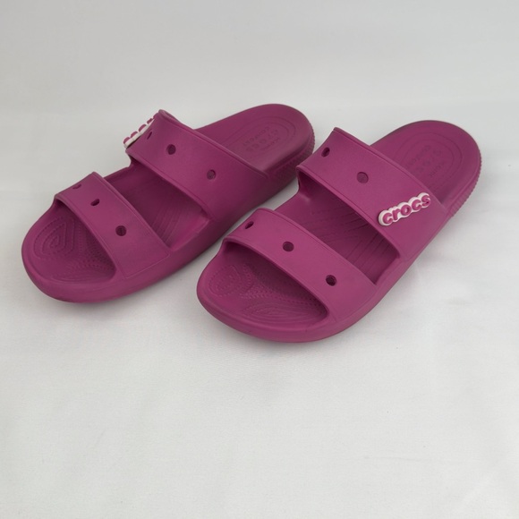 Crocs Pink Two-Strap Slide Sandals Sz M9 W11 Magenta Comfort Slip-On - Picture 2 of 10